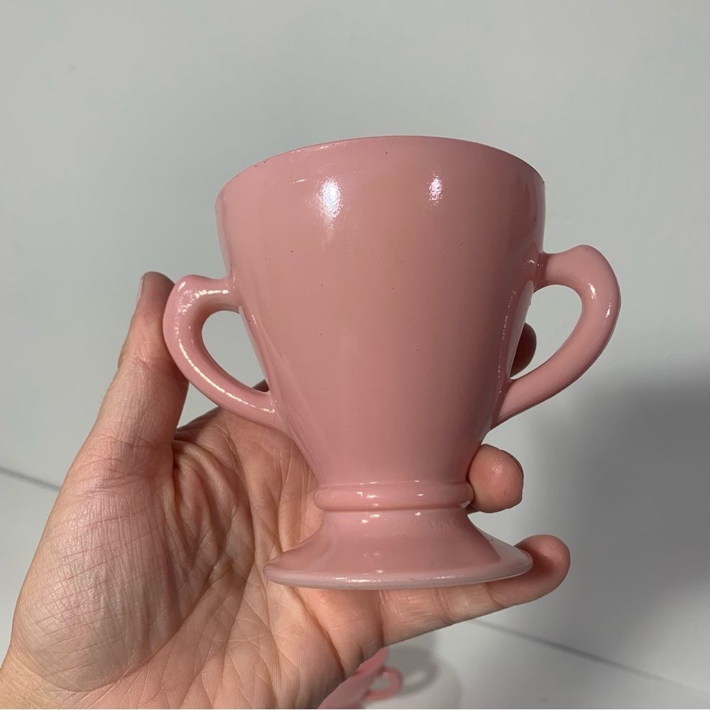 HAZEL-ATLAS Ovide Platonite Pink Cream & Sugar Set Vintage Pink Milk Glass - Picture 6 of 11